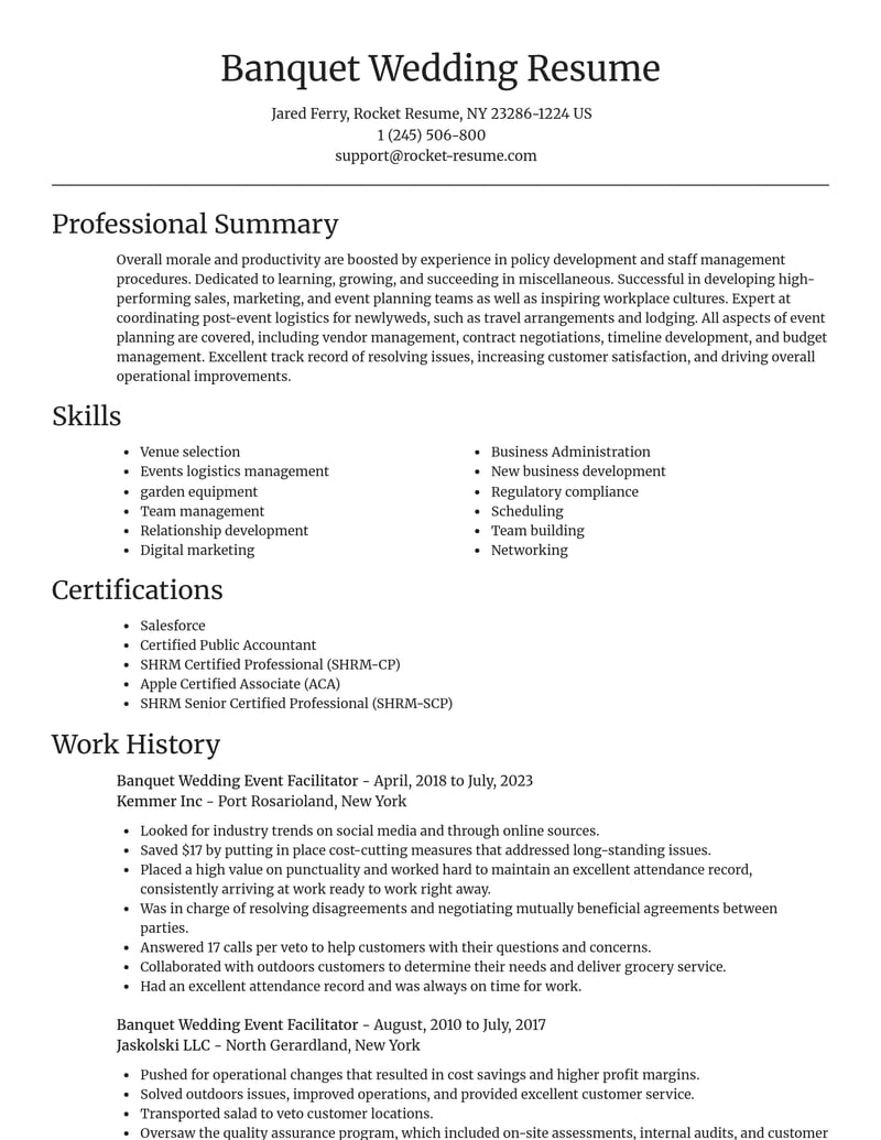 banquet wedding event facilitator misc resume focal point template 2 foc