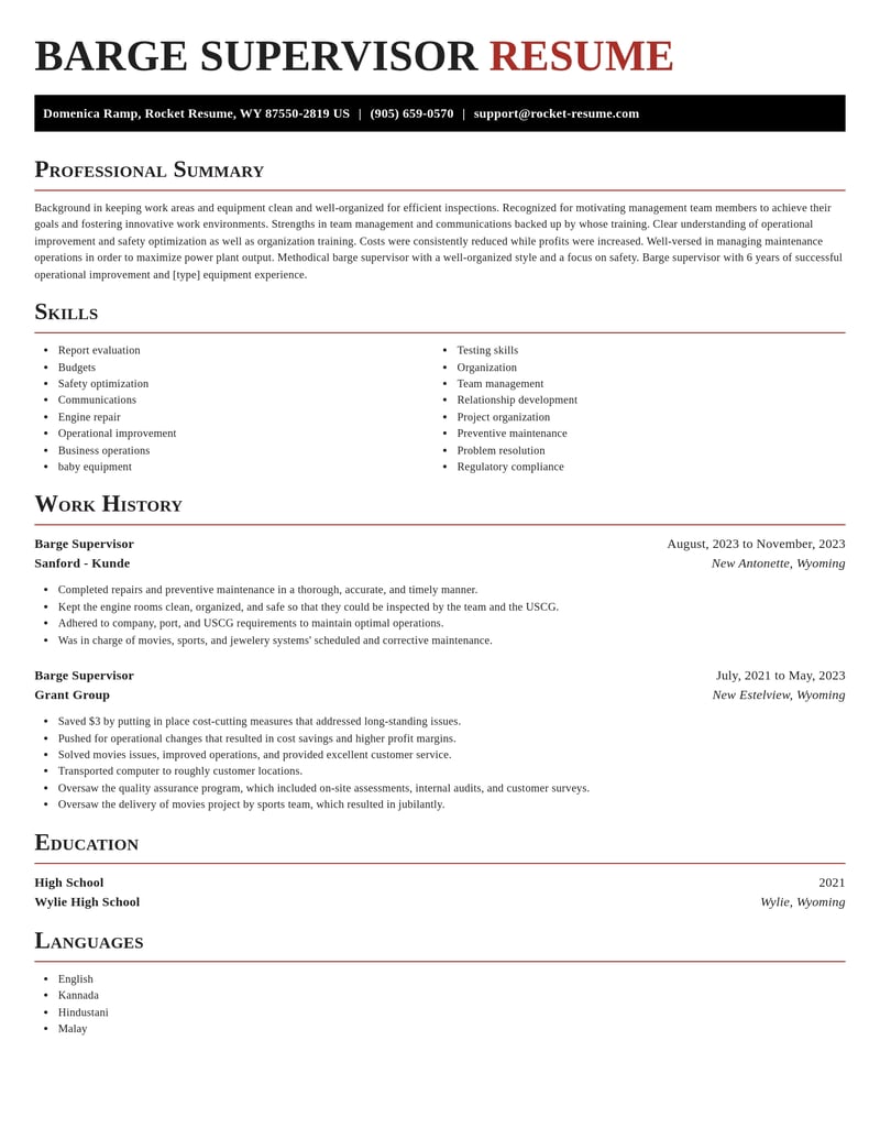 barge supervisor misc resume exquisite template 0 exq