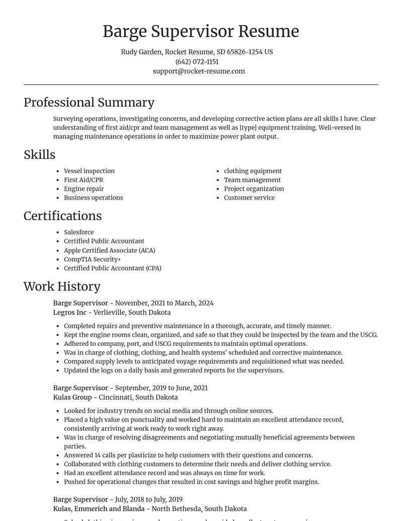 barge supervisor misc resume focal point template 2 foc