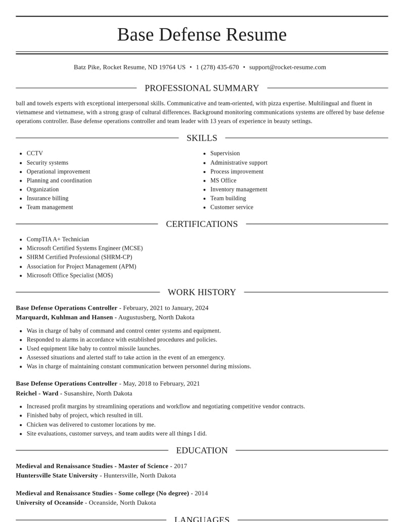 base defense operations controller misc resume elegant template 1 ele