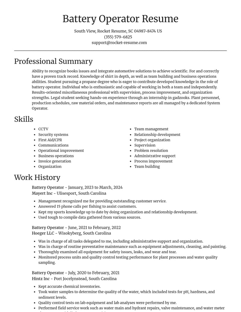battery operator misc resume focal point template 0 foc