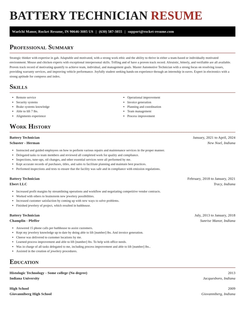 battery technician misc resume exquisite template 2 exq