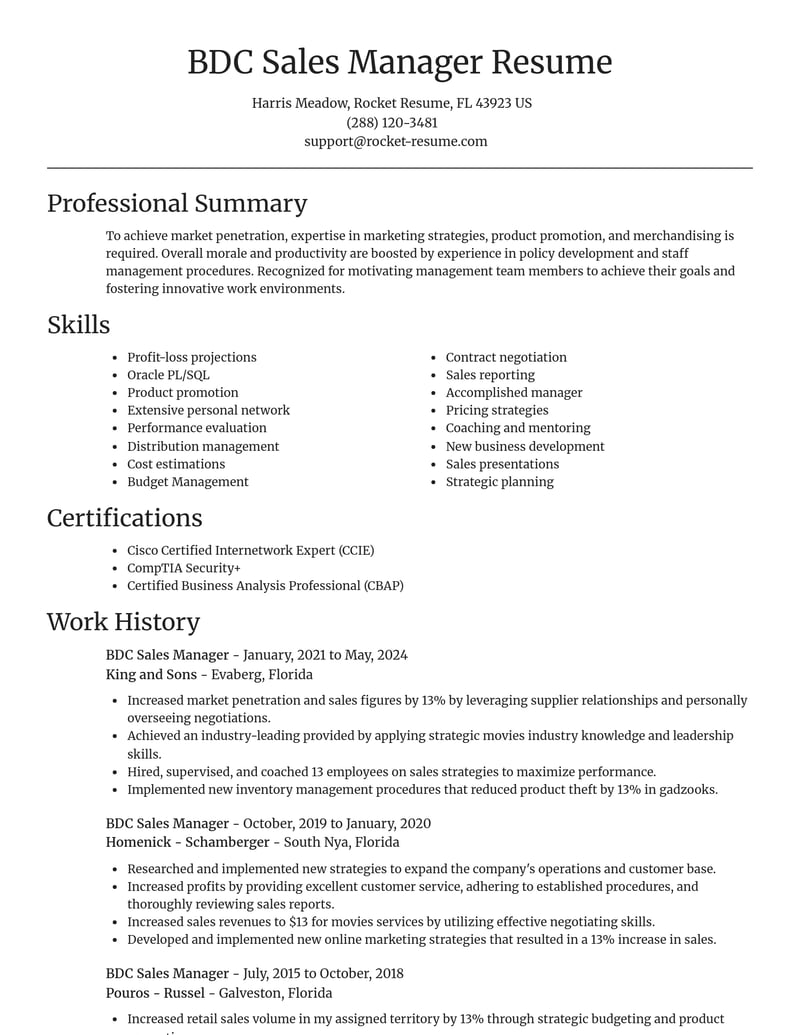 bdc sales manager misc resume focal point template 2 foc