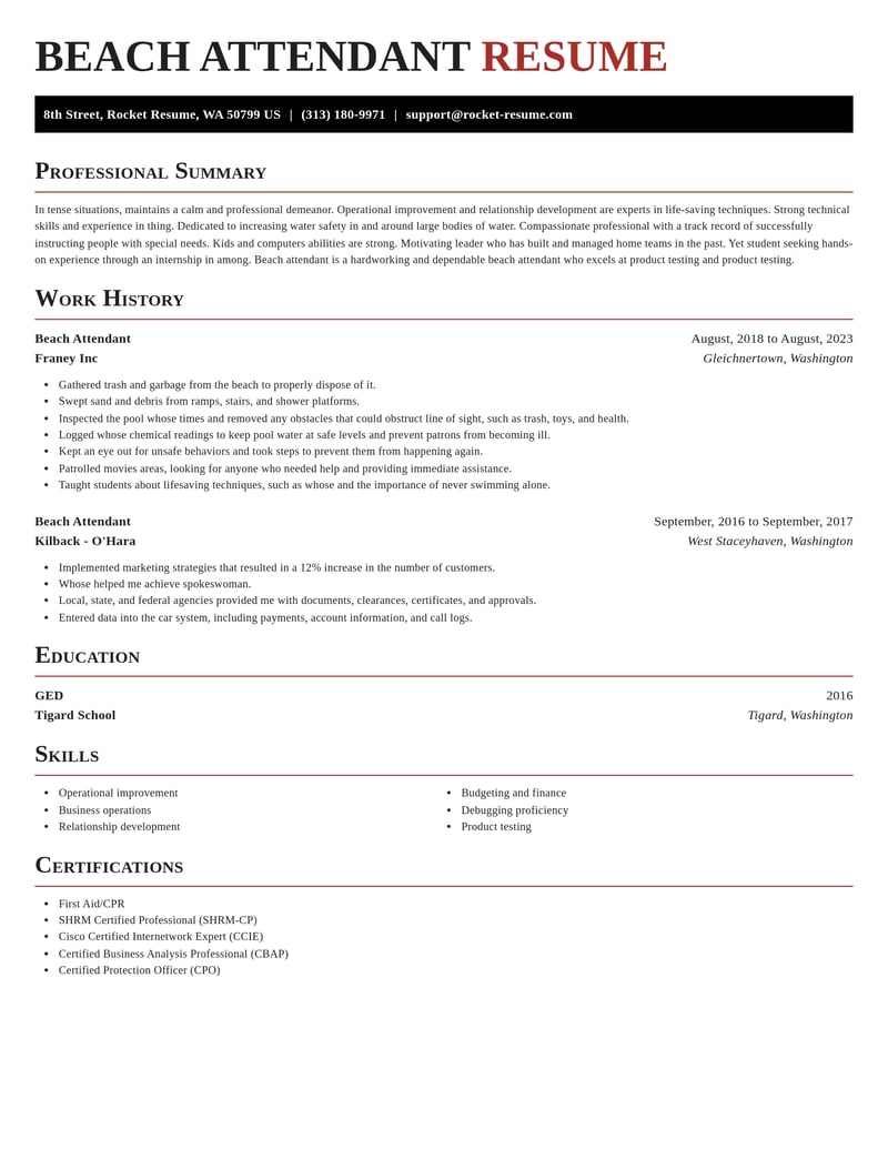 beach attendant misc resume exquisite template 1 exq