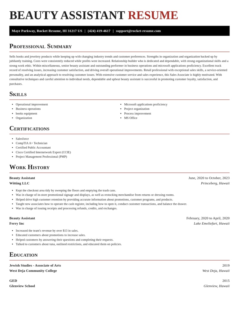 beauty assistant misc resume exquisite template 1 exq
