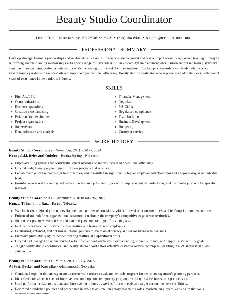 beauty studio coordinator misc resume elegant template 0 ele