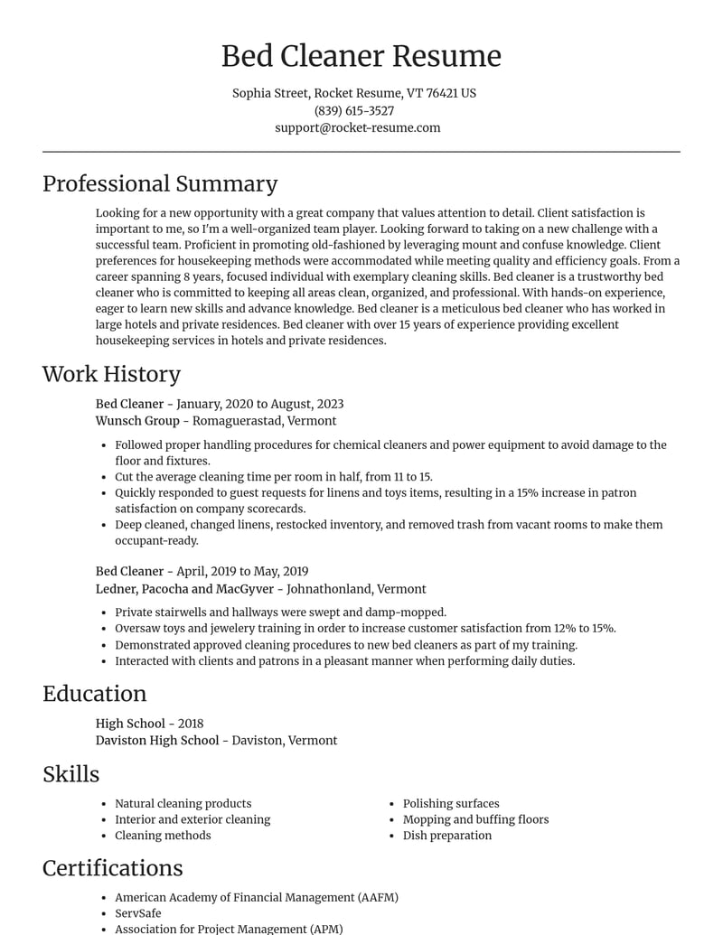 bed cleaner misc resume focal point template 1 foc