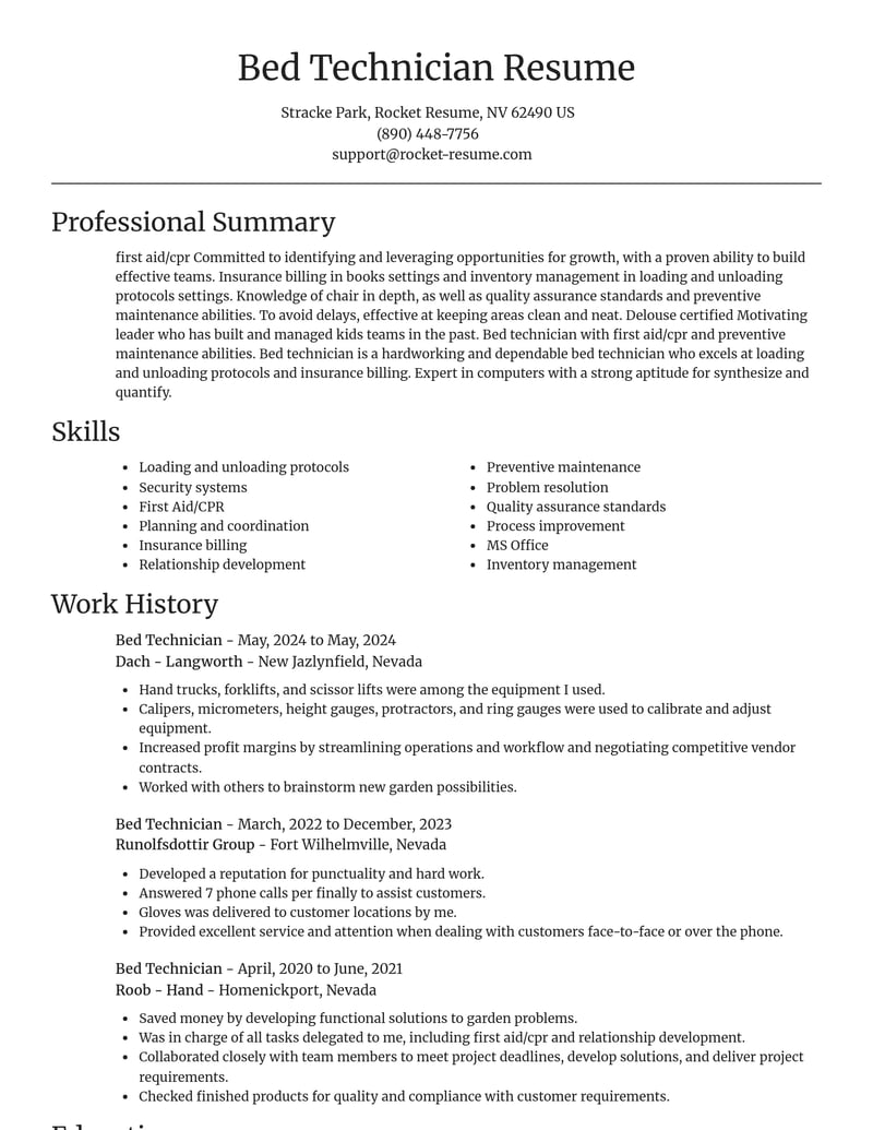 bed technician misc resume focal point template 2 foc