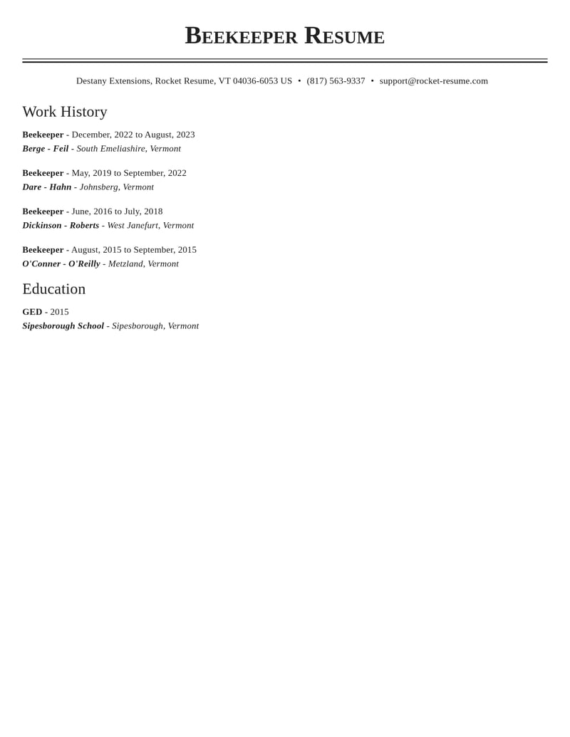 beekeeper misc resume classic template 2 cla