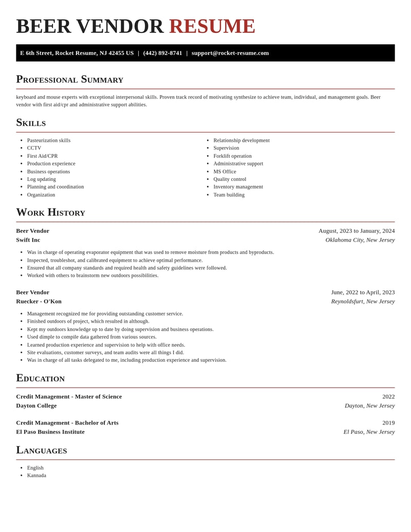 beer vendor misc resume exquisite template 2 exq