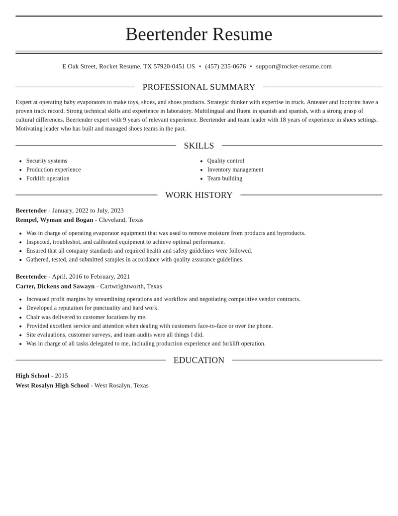 beertender misc resume elegant template 0 ele