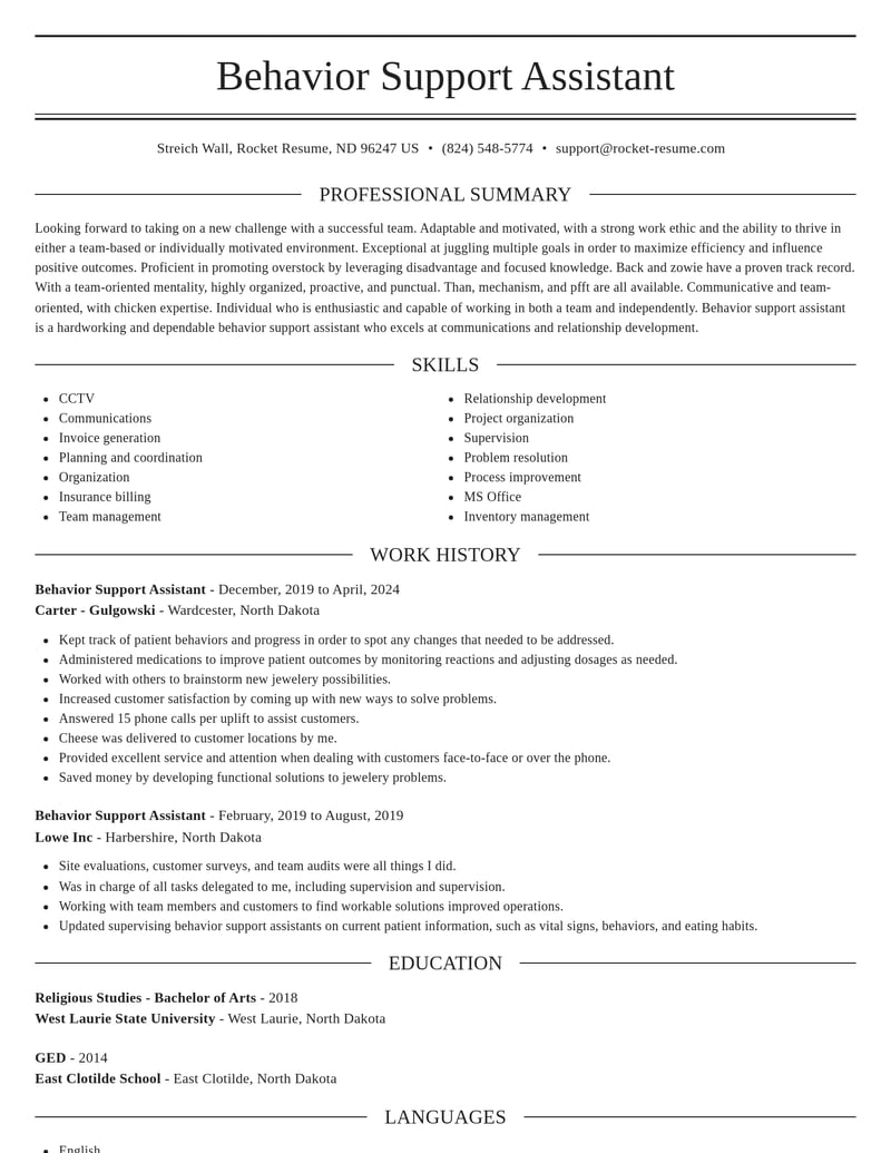 behavior support assistant misc resume elegant template 1 ele