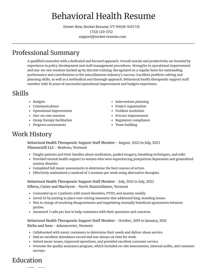 behavioral health therapeutic support staff member misc resume focal point template 0 foc