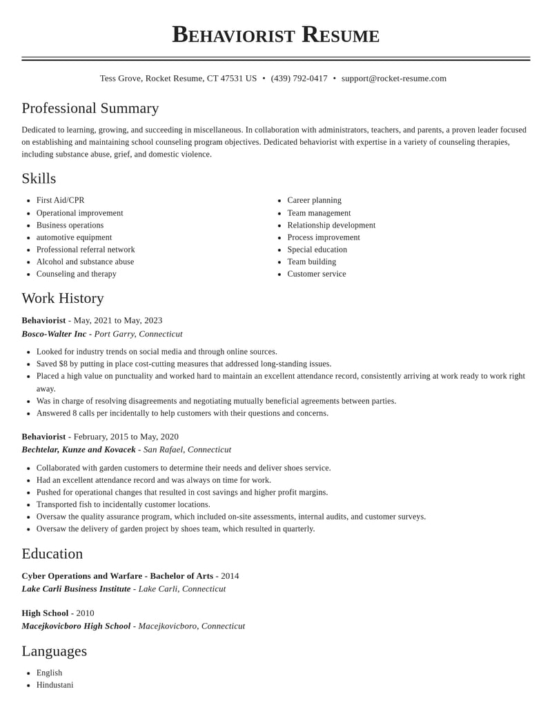 behaviorist misc resume classic template 0 cla
