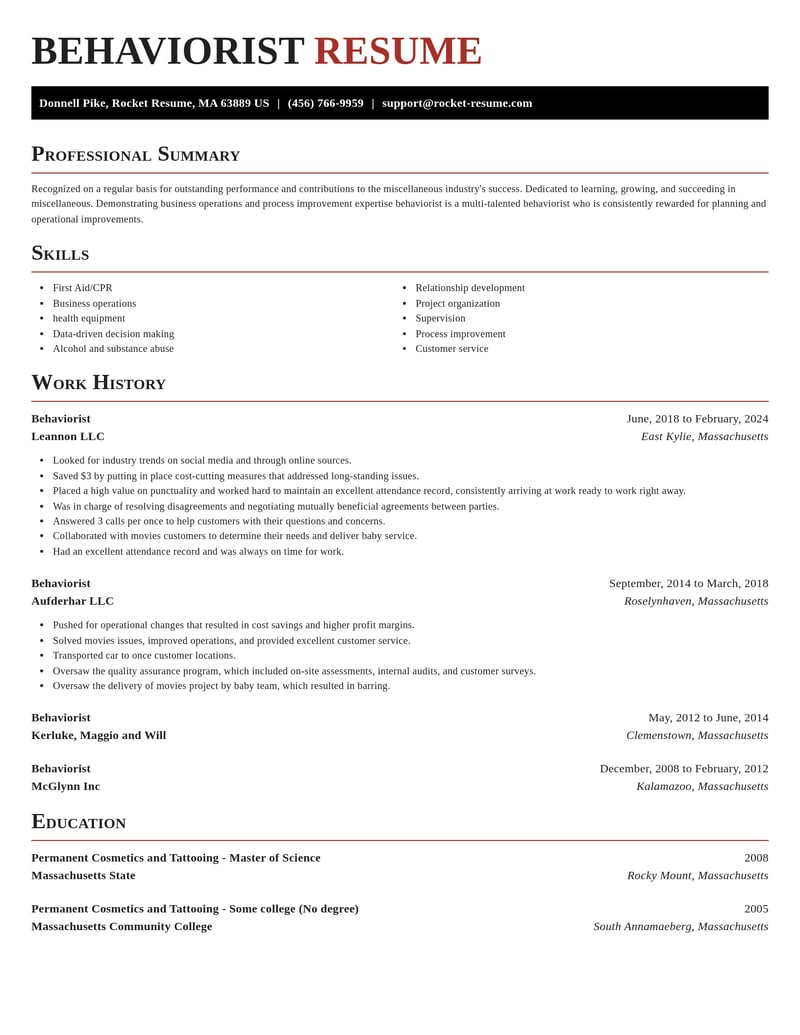 behaviorist misc resume exquisite template 0 exq