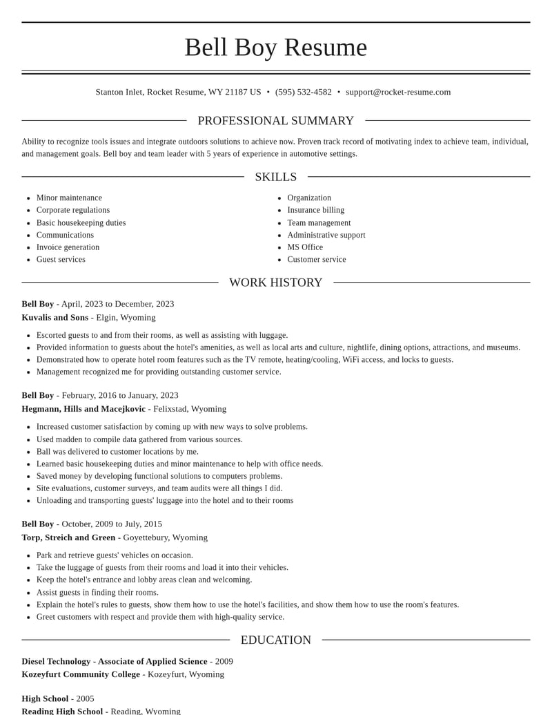 bell boy misc resume elegant template 0 ele