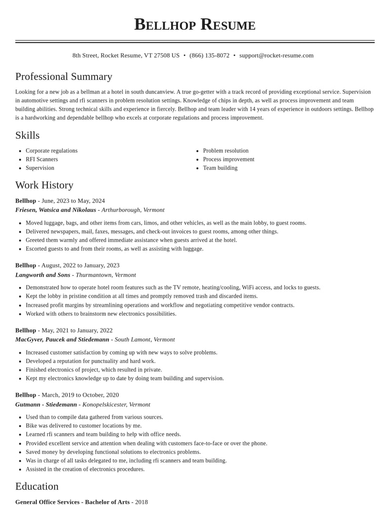 bellhop misc resume classic template 2 cla