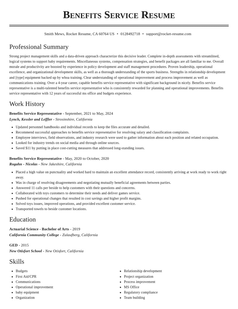 benefits service representative misc resume classic template 2 cla