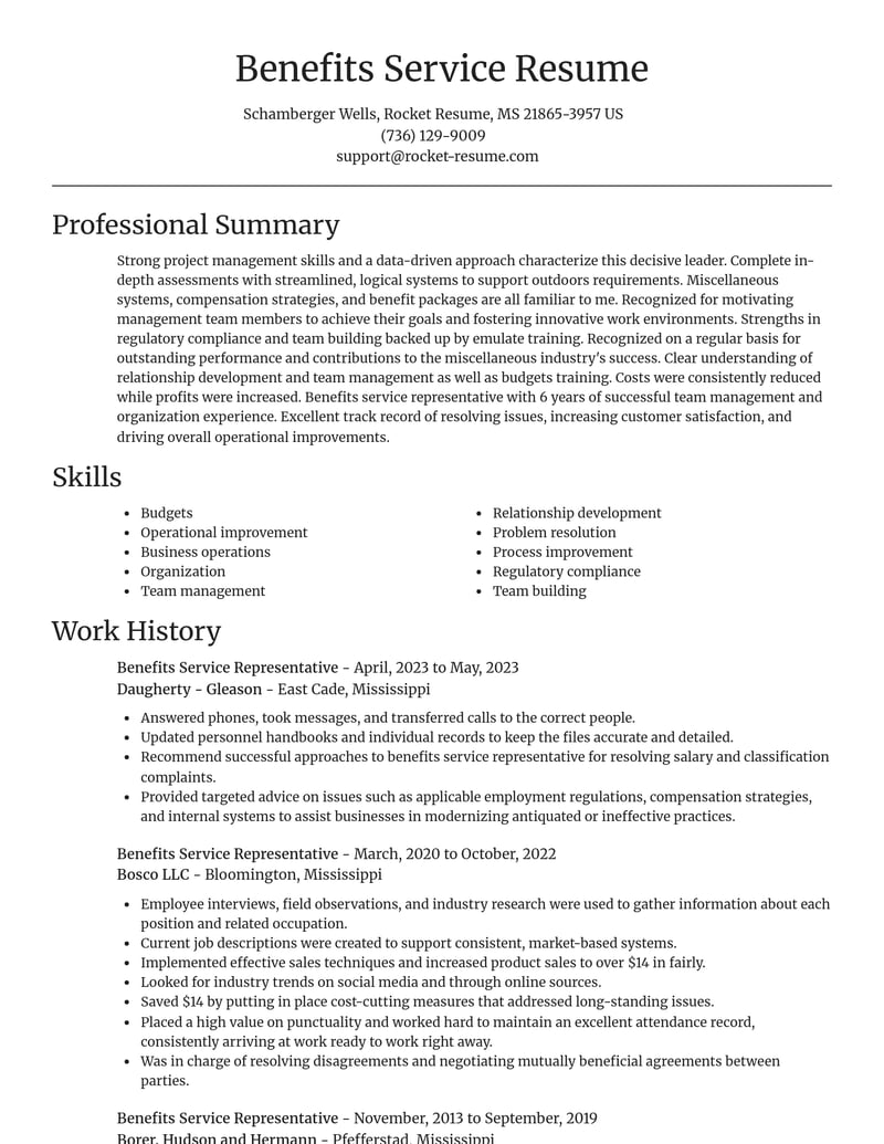 benefits service representative misc resume focal point template 2 foc