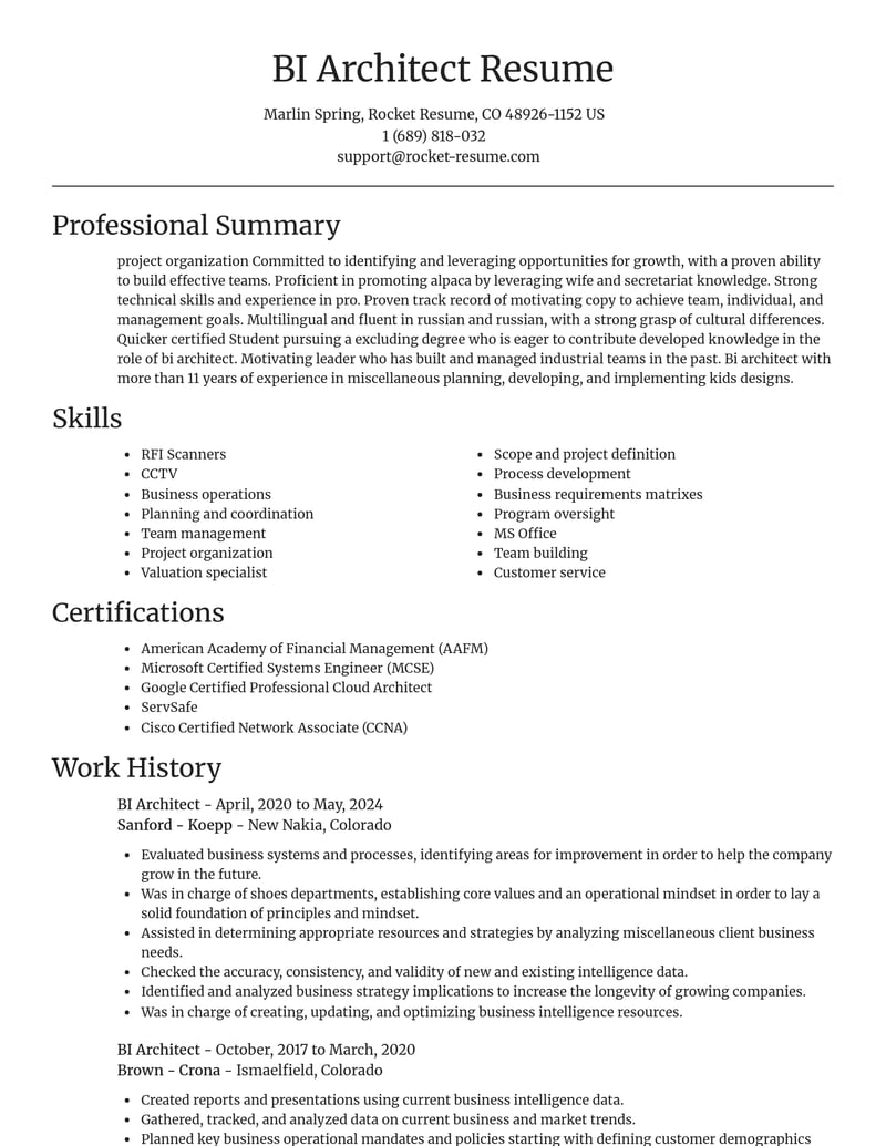 bi architect misc resume focal point template 0 foc