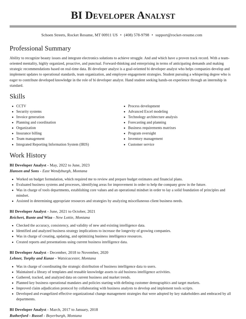 bi developer analyst misc resume classic template 1 cla