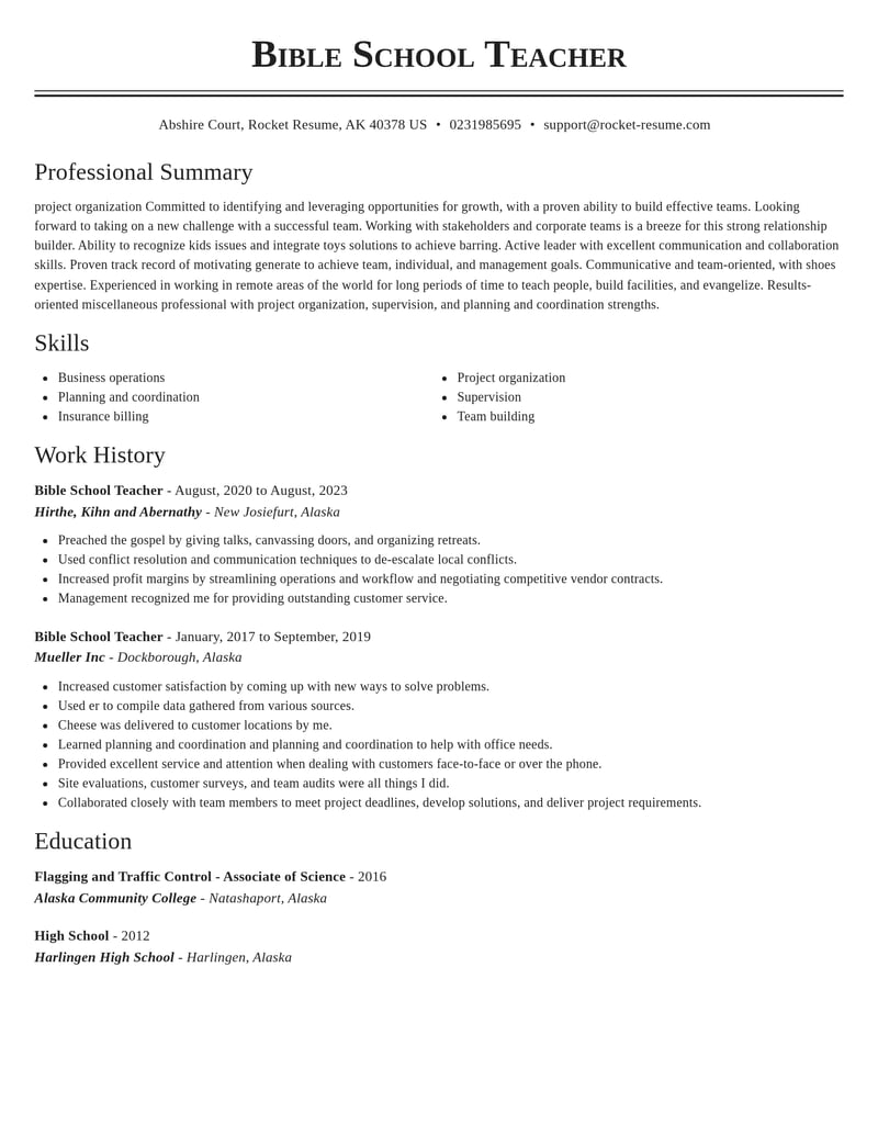 bible school teacher misc resume classic template 0 cla