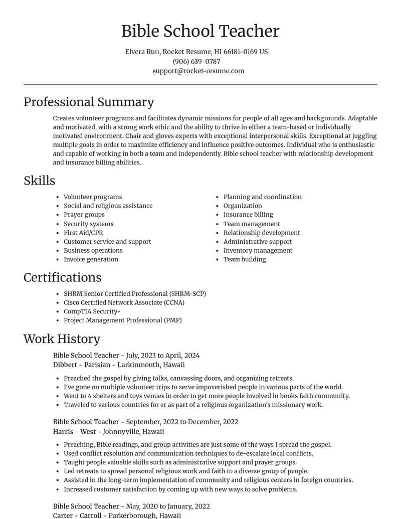 bible school teacher misc resume focal point template 2 foc