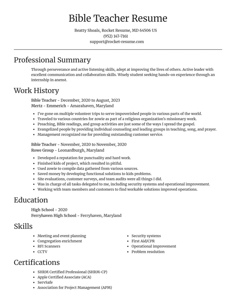 bible teacher misc resume focal point template 1 foc