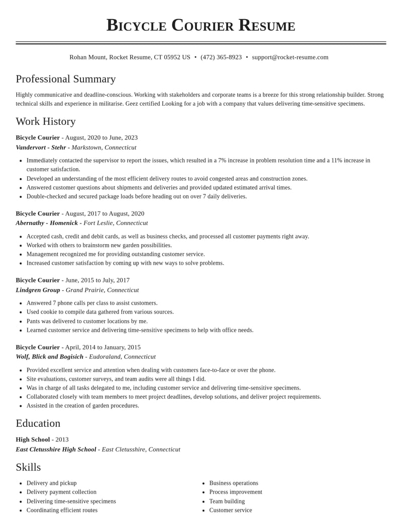 bicycle courier misc resume classic template 1 cla