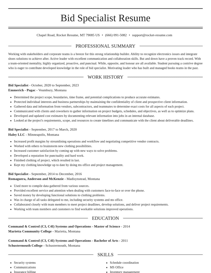 bid specialist misc resume elegant template 0 ele