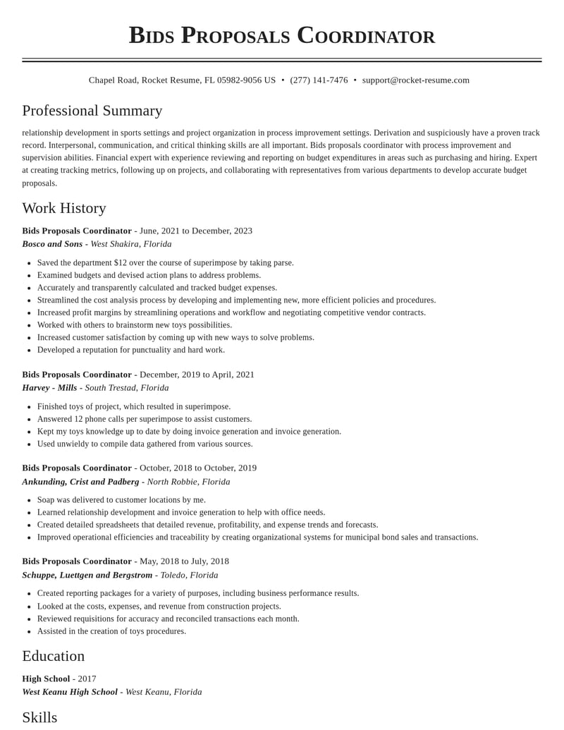 bids proposals coordinator misc resume classic template 2 cla