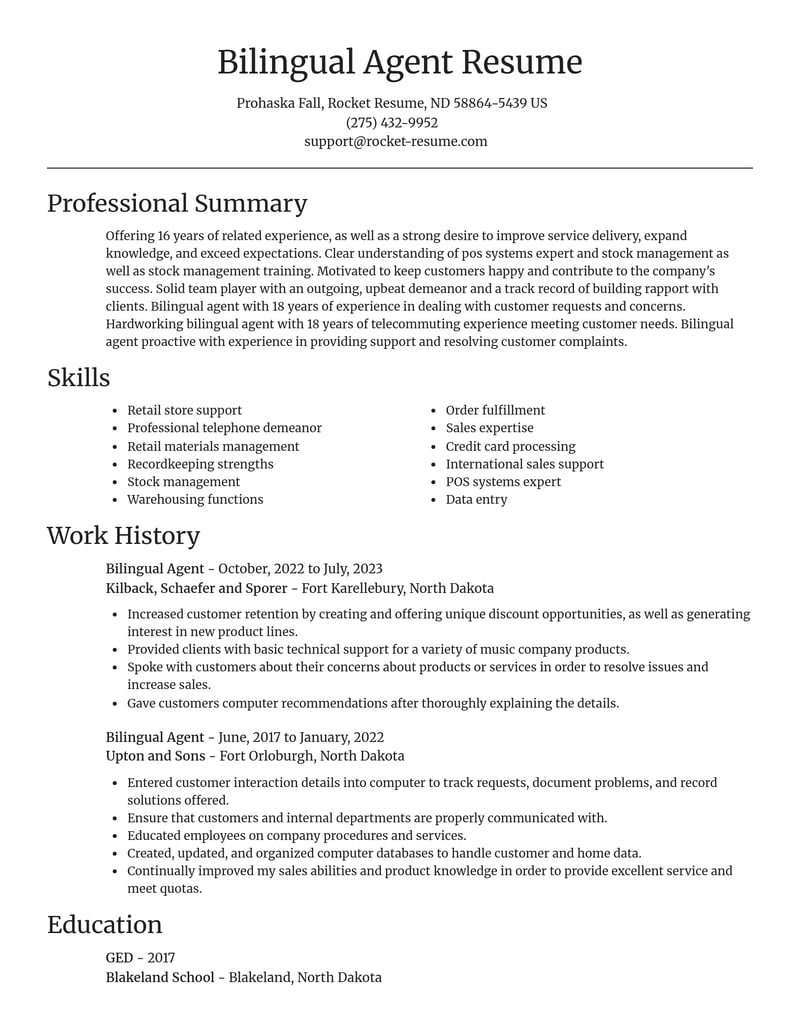 bilingual agent misc resume focal point template 0 foc