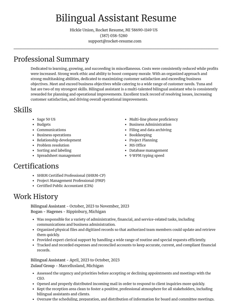 bilingual assistant misc resume focal point template 2 foc