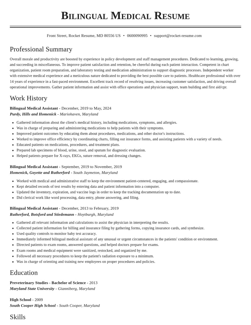 bilingual medical assistant misc resume classic template 1 cla