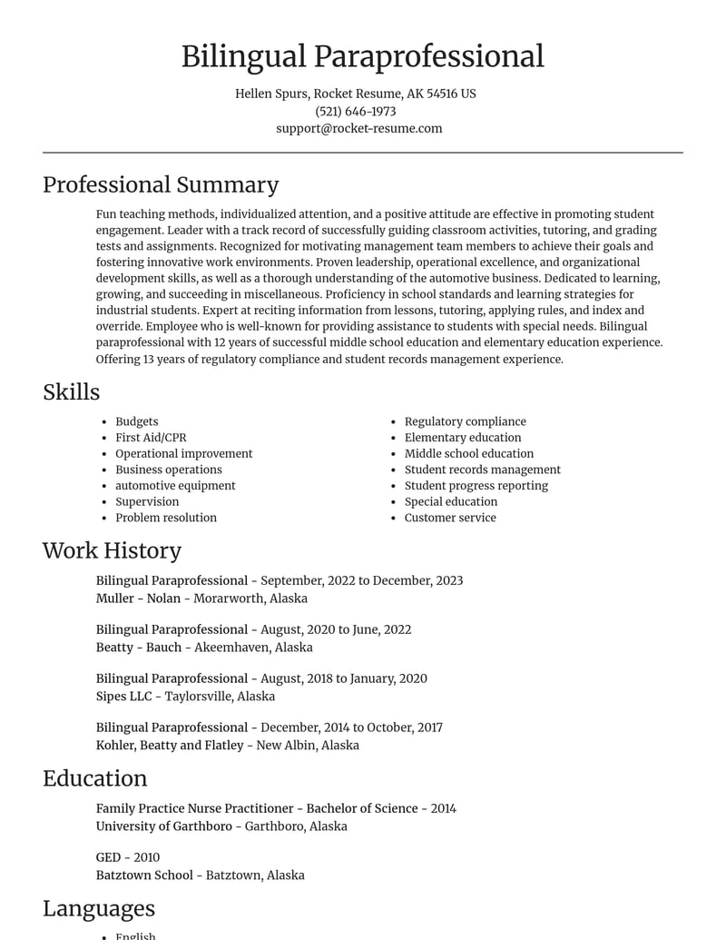 bilingual paraprofessional misc resume focal point template 2 foc