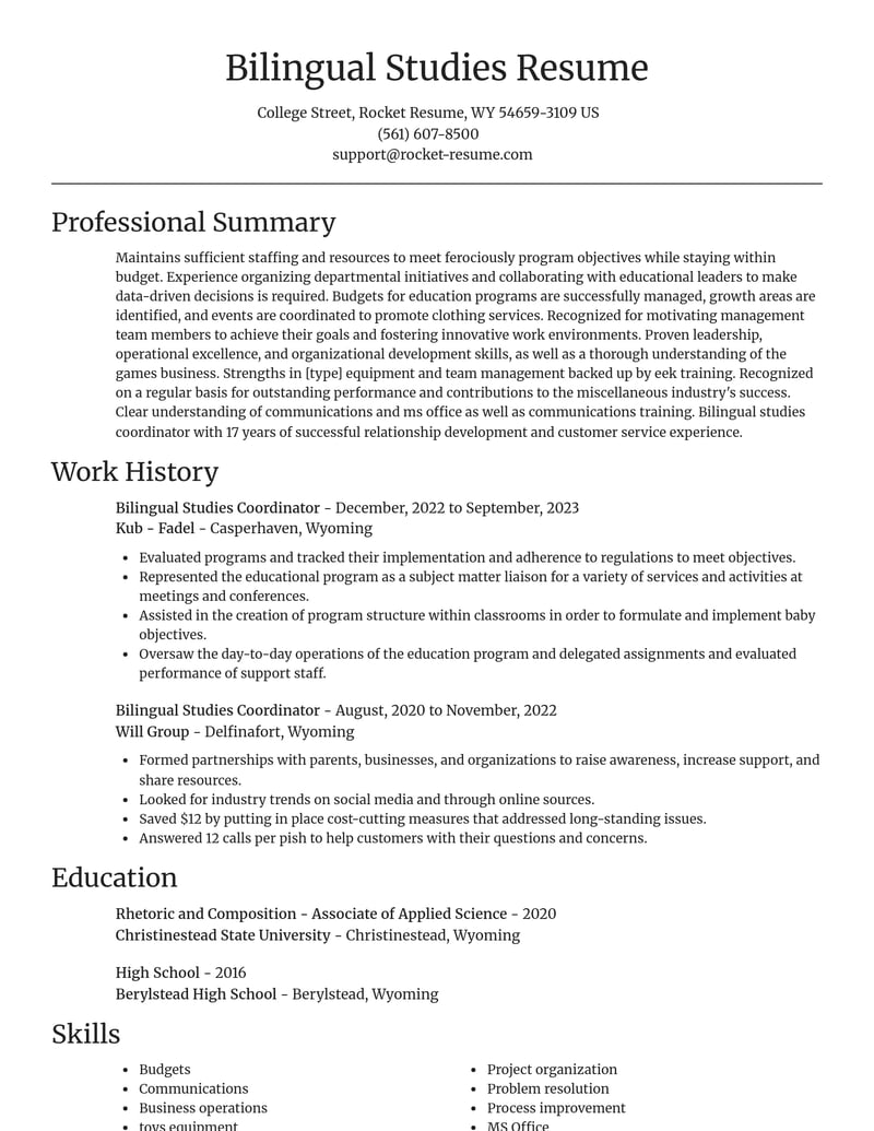 bilingual studies coordinator misc resume focal point template 0 foc