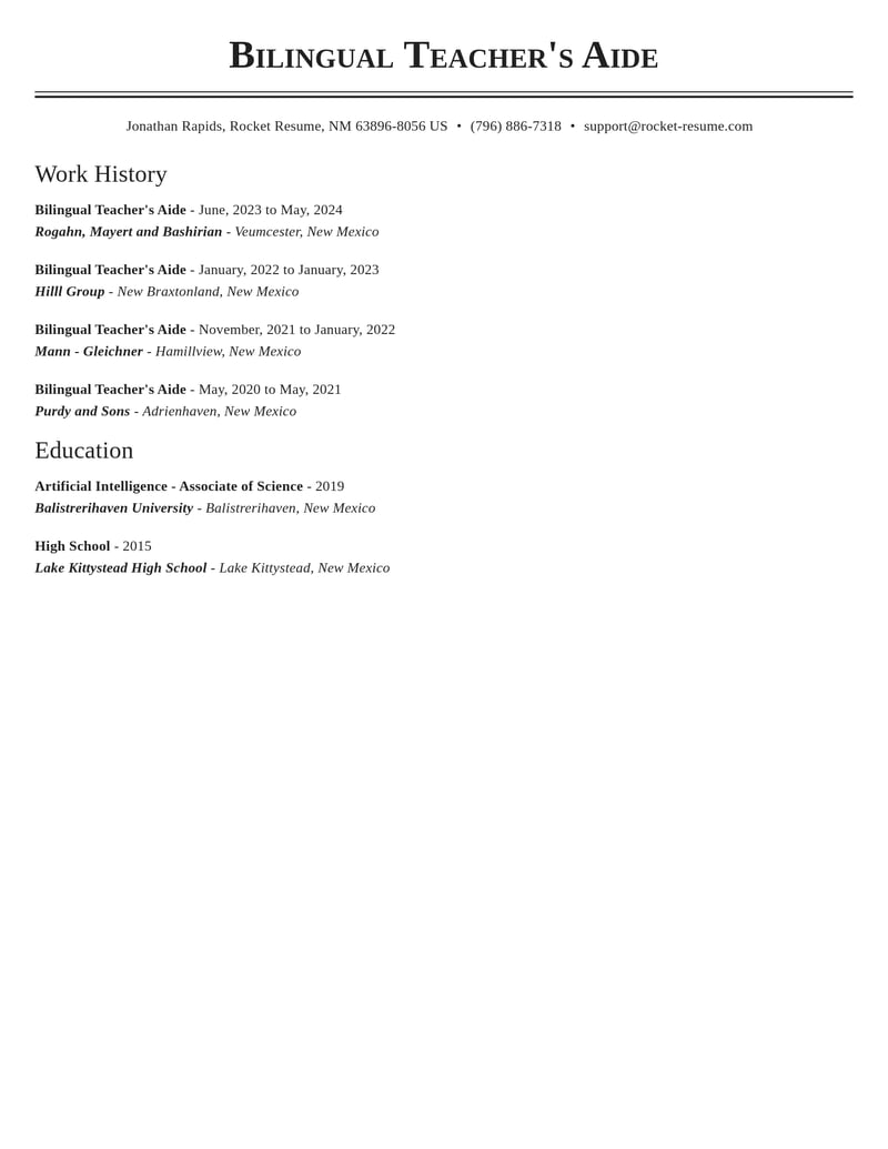 bilingual teachers aide misc resume classic template 2 cla