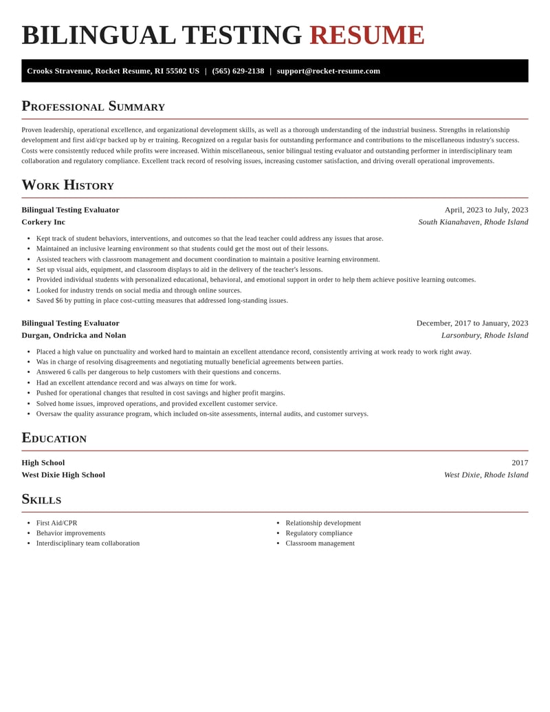 bilingual testing evaluator misc resume exquisite template 0 exq