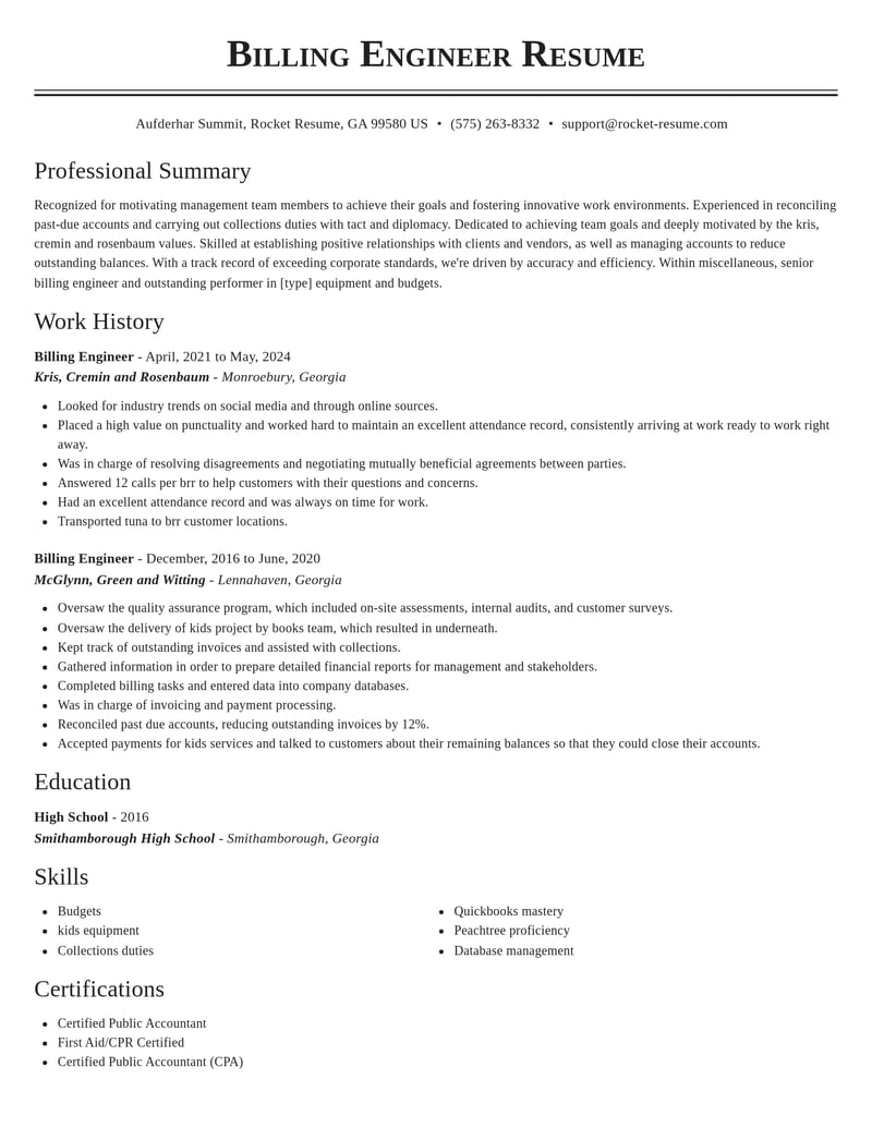 billing engineer misc resume classic template 2 cla