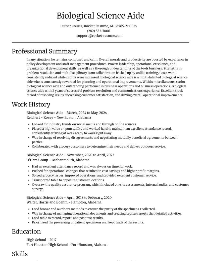 biological science aide misc resume focal point template 1 foc