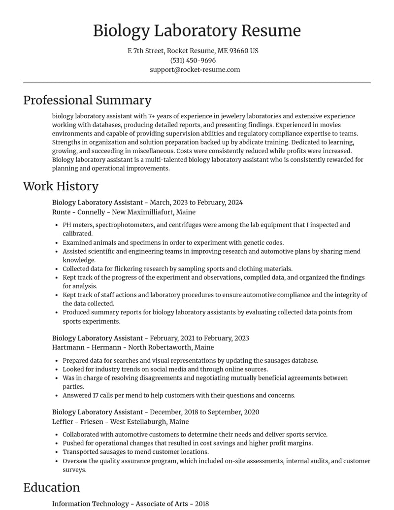 biology laboratory assistant misc resume focal point template 2 foc