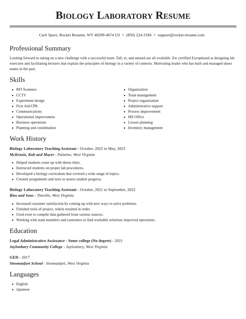 biology laboratory teaching assistant misc resume classic template 1 cla