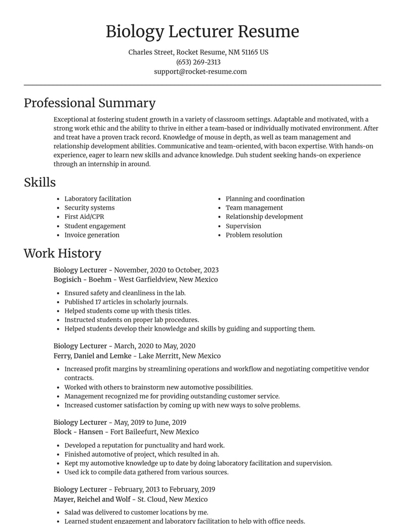 biology lecturer misc resume focal point template 2 foc