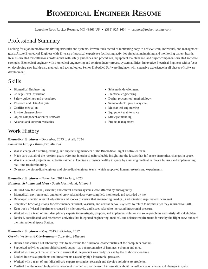 biomedical engineer misc resume classic template 0 cla