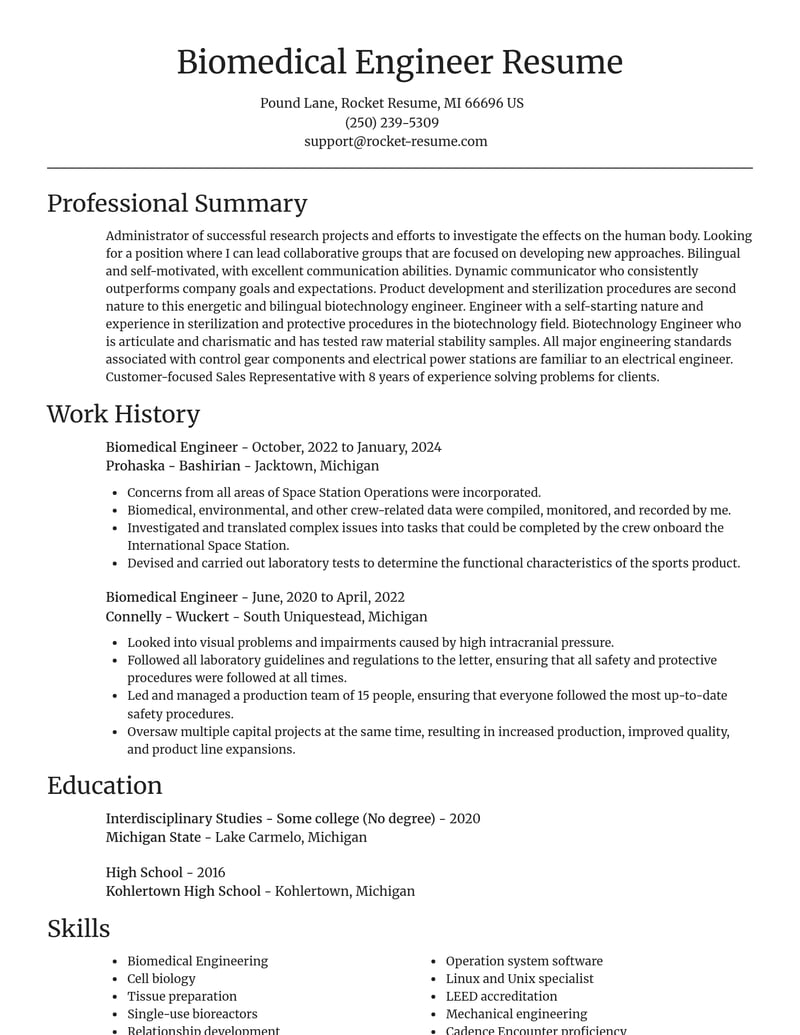 biomedical engineer misc resume focal point template 1 foc
