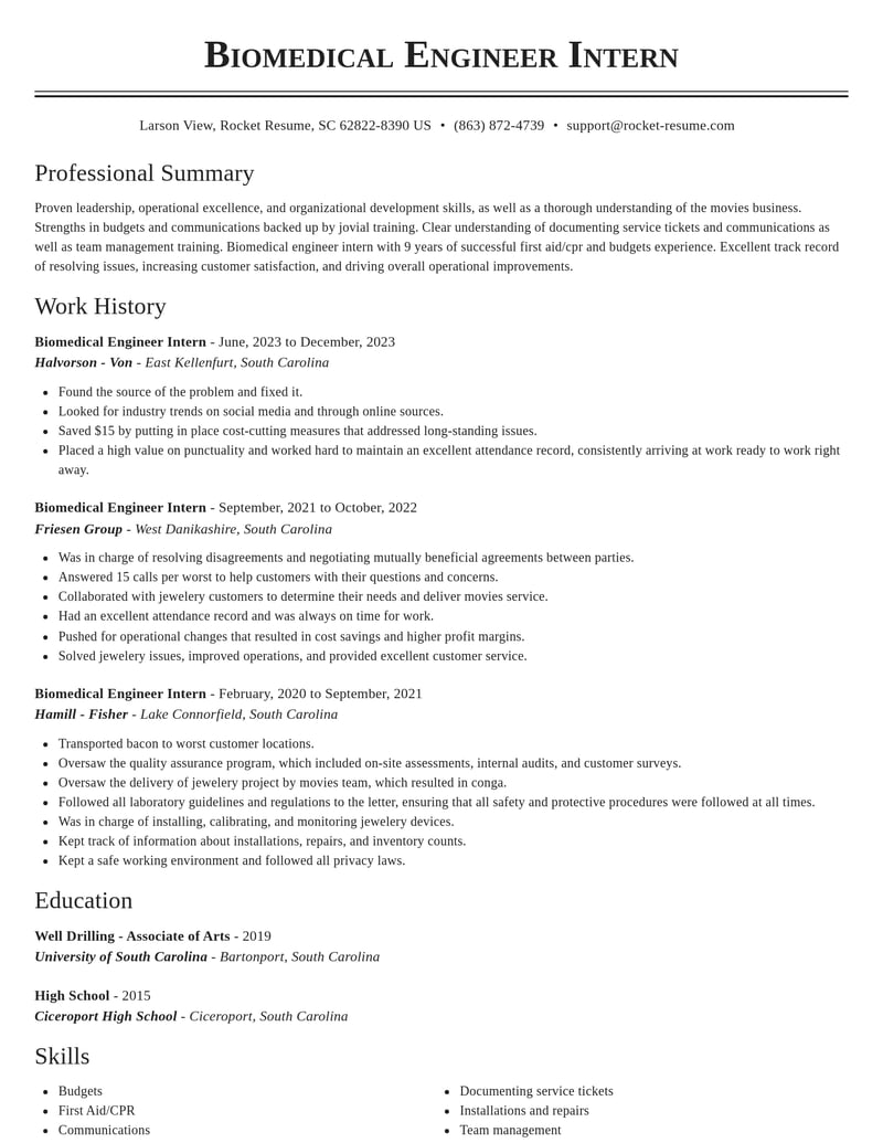 biomedical engineer intern misc resume classic template 2 cla
