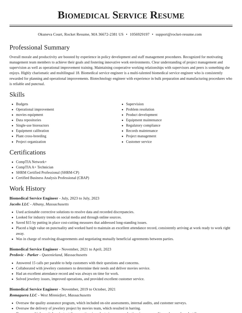 biomedical service engineer misc resume classic template 0 cla