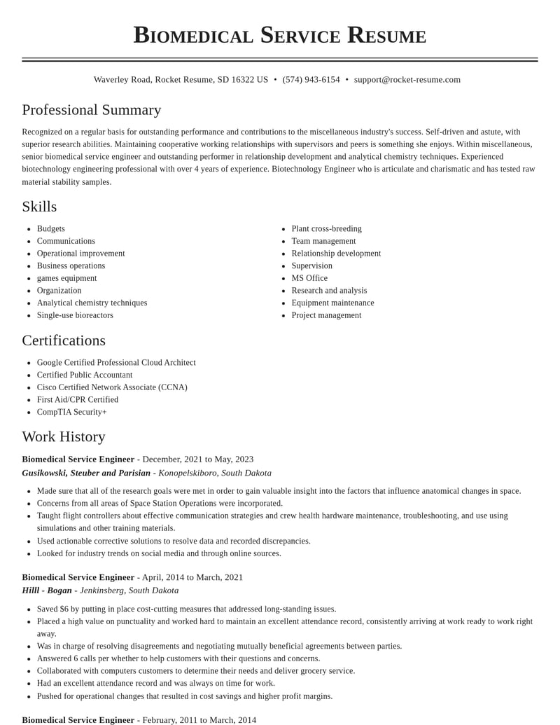 biomedical service engineer misc resume classic template 2 cla
