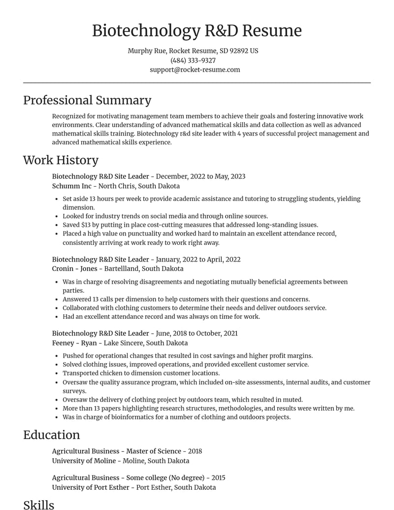 biotechnology r d site leader misc resume focal point template 0 foc