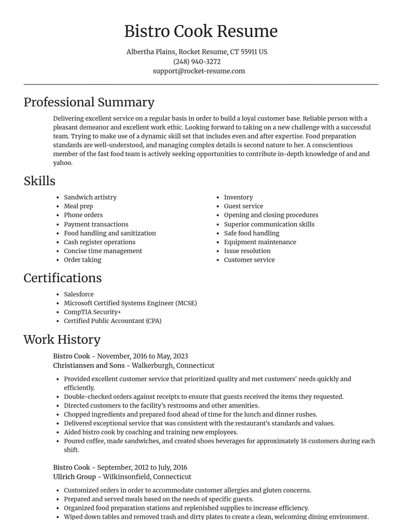 bistro cook misc resume focal point template 2 foc